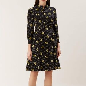 Hobbs London Floral Emberly Knee Length Shirt Dress Long Sleeve. Size 6